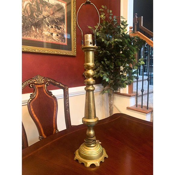 Vintage Solid Brass Table Lamp MCM 26.5 in Tall No Shade Beautiful Patina - Picture 1 of 8